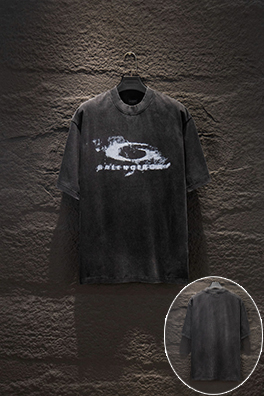 バレンシアガスーパーコピー Balenciaga クラシックウォッシュのダメージホワイトインクダイレクトプリント半袖Tシャツ