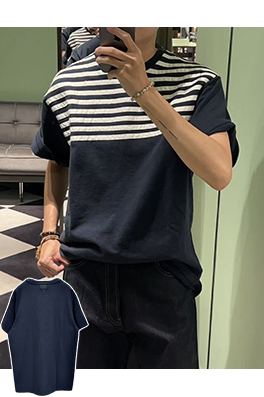 プラダコピー ネイビーストライプ半袖Tシャツ