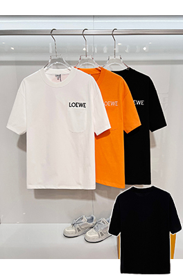 ロエベコピー LOEWE 胸元にパッチポケットが付いたシンプルな刺繍ロゴ半袖Tシャツ