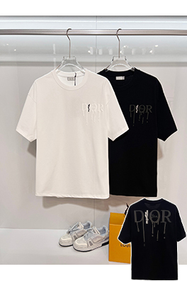 ディオールスーパーコピー DIOR カラーブロックの浮き彫りテクスチャ刺繍レターロゴ半袖Tシャツ
