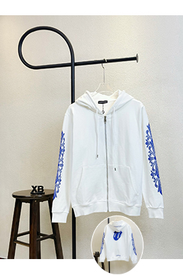 クロムハーツスーパーコピー 大きな舌と麒麟の腕のプリントが入ったジッパー付きフードジャケット