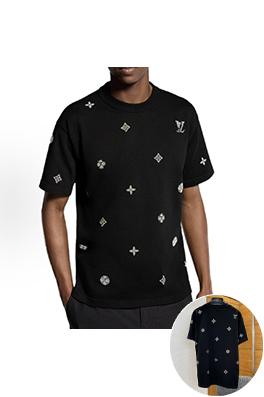 ルイヴィトンコピー LV 花柄ラインストーン付きクルーネック半袖Tシャツ