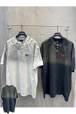 バレンシアガスーパーコピー 荒野の風麦の刺繍ボタン付きアンチポロ半袖Tシャツ