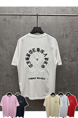 クロムハーツスーパーコピー ファッションアメリカンスタイルのアップリケ刺繍りカップル半袖Tシャツ