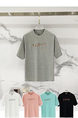 ロエベスーパーコピー LOEWE 胸にのレインボーレターロゴが刺繍された半袖Tシャツ