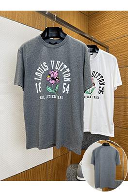 ルイヴィトンコピー LOUIS VUITTON アイリスの花のロゴプリント入りクルーネック半袖Tシャツ