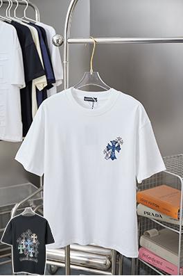 クロムハーツスーパーコピー デジタルプリントによるデニムクロスラインストーン半袖Tシャツ