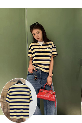 プラダコピー ストライプ柄ポケット付き半袖Tシャツ