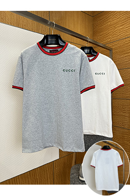 グッチスーパーコピー GUCCI 文字刺繍り赤と緑のリボン付き半袖Tシャツ
