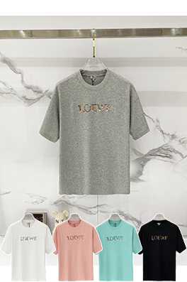 ロエベスーパーコピー LOEWE 胸にのレインボーレターロゴが刺繍された半袖Tシャツ