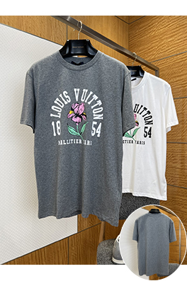 ルイヴィトンコピー LOUIS VUITTON アイリスの花のロゴプリント入りクルーネック半袖Tシャツ
