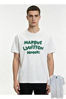 ルイヴィトンコピー クラシックなチャンキーニットの刺繍入りクルーネック半袖Tシャツ