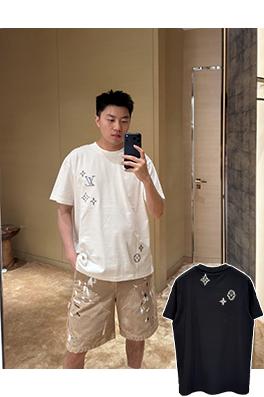 ルイヴィトンコピー 刺繍ロゴ入り半袖Tシャツ