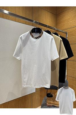 バーバリーコピー チェック柄の襟付きクルーネック半袖Tシャツ