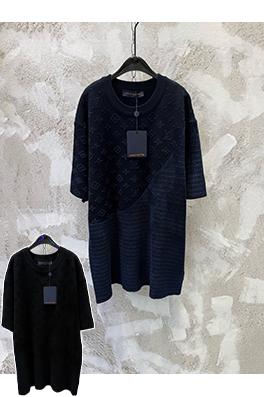 ルイヴィトンコピー クラシックなモノグラムジャカードニットのクルーネック半袖Tシャツ