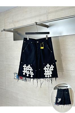 クロムハーツコピー クロス柄のパッチワークデニムショートパンツ
