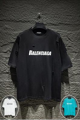 バレンシアガコピー BALENCIAGA クラシックなアーティスティックな破れとひび割れがされた半袖Tシャツ