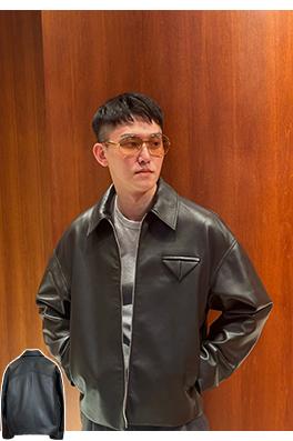 ボッテガヴェネタ ラペルとジッパー付きの高級レザージャケット