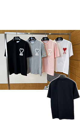 アミスーパーコピー ハート刺繍入りタオル地ラウンドネック半袖Tシャツ