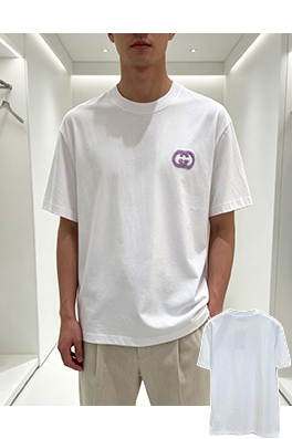 グッチスーパーコピー 刺繍入りダブルGロゴ入りシンプルカジュアル半袖Tシャツ
