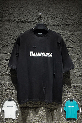 バレンシアガコピー BALENCIAGA クラシックなアーティスティックな破れとひび割れがされた半袖Tシャツ
