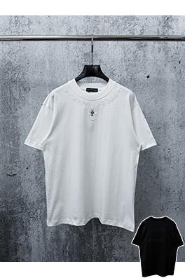 クロムハーツコピー ネックラインに刺繍文字が入ったの半袖Tシャツ