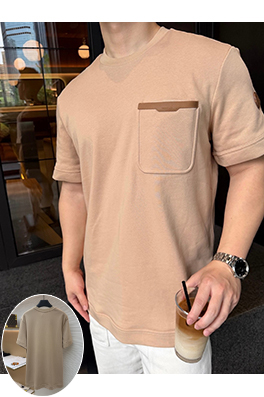 モンクレールスーパーコピー クラシックなレザートリム付きポケット付き半袖Tシャツ
