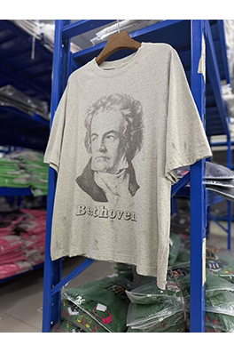 セントマイケルコピー BEETHORVEN ネックアセンブリプリントウォッシュダメージ手描きスプラッター 半袖Tシャツ