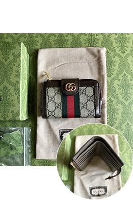グッチ Ophidia GG Supreme ダイヤモンドキルティングフルジッパーウォレット