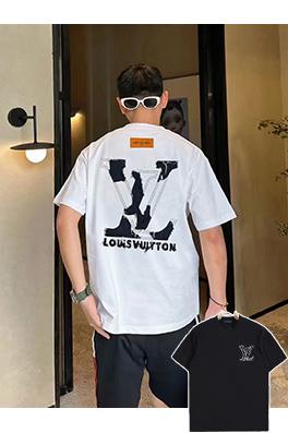 ルイヴィトンコピー 刺繍入りデニムパッチ付きウォッシュ半袖Tシャツ