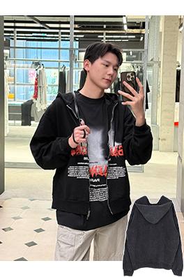 バレンシアガスーパーコピー BALENCIAGA ファッショナブルなダメージのロゴレターダイレクトプリントウォッシュとヴィンテージ風ジップアップパーカー