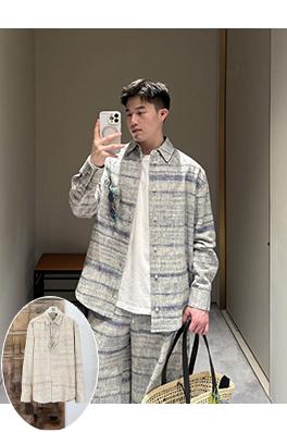 ロエベ クラシックな質感のジャカード刺繍入りデニム長袖シャツ