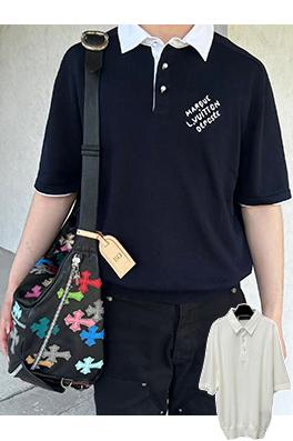 ルイヴィトン ボタンダウンのプルオーバー半袖ポロシャツ