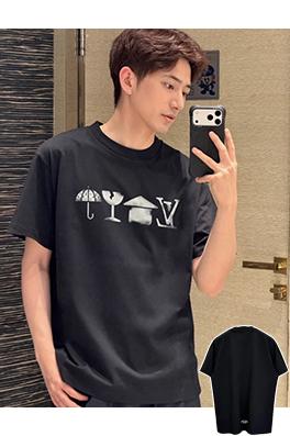 ルイヴィトン 色褪せたプリントの半袖Tシャツ