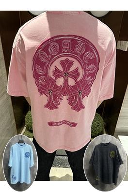 クロムハーツ クラシックウォッシュと刺繍カップル半袖Tシャツ