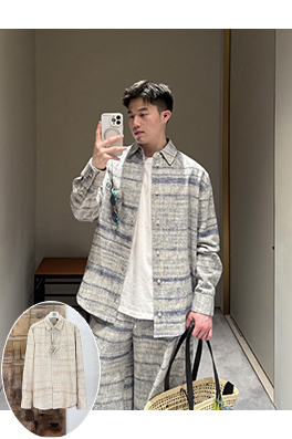 ロエベ クラシックな質感のジャカード刺繍入りデニム長袖シャツ