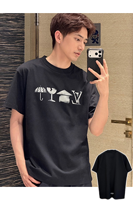 ルイヴィトン 色褪せたプリントの半袖Tシャツ
