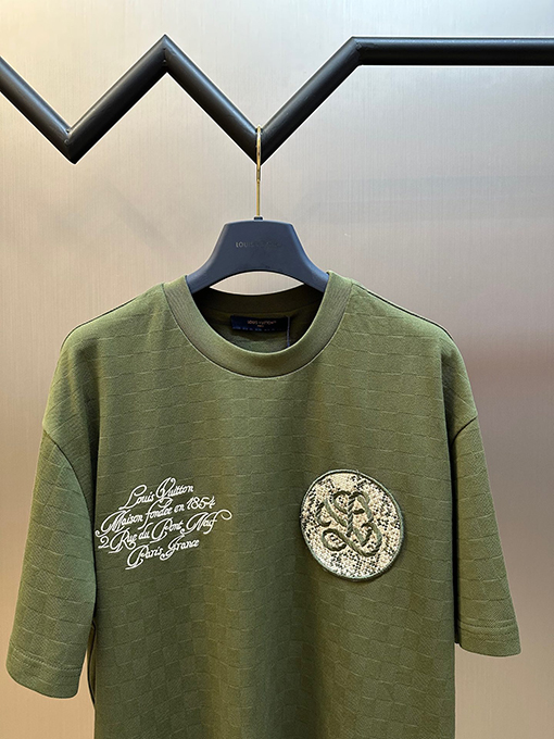 ルイヴィトン グリーンチェック柄ラウンドネックTシャツ