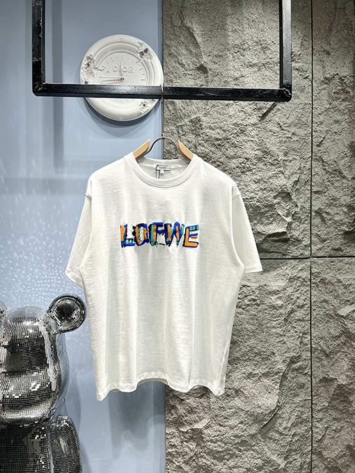ロエベ  発泡プリント 配色グラフィティ風ロゴ 半袖Tシャツ 