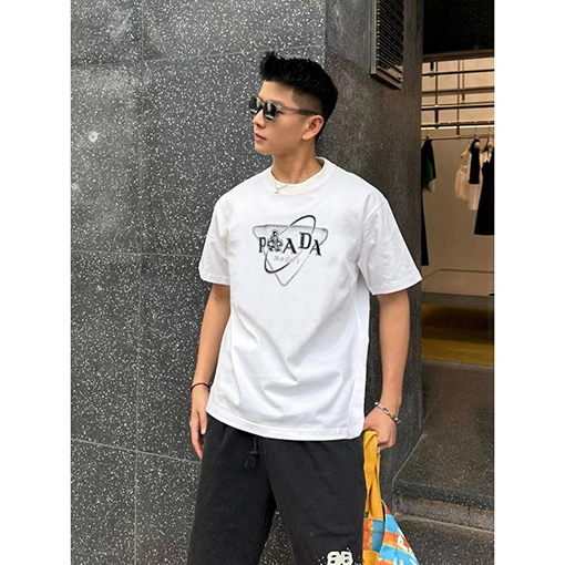プラダ三角切り替えロゴデザイン 半袖Tシャツ 