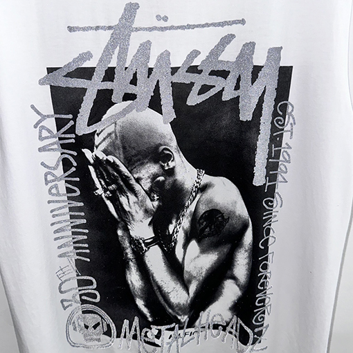 ステューシー3M反射ブラックバンドキャラクターTシャツ