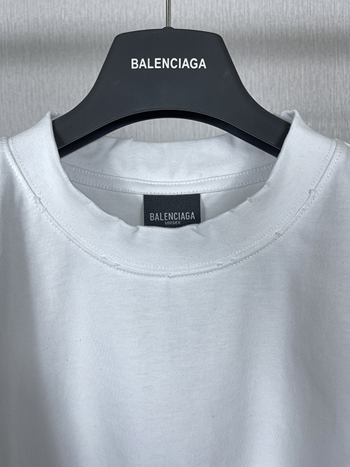 バレンシアガバック襟リブ刺繍文字レトロな服の磨かれた古い半袖Tシャツ