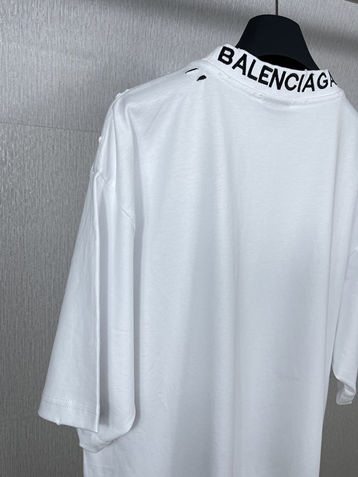 バレンシアガバック襟リブ刺繍文字レトロな服の磨かれた古い半袖Tシャツ