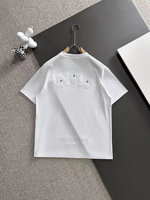 クロムハーツ 前と後ろのクラシックなクロスステッカーハードウェア刺繍Tシャツ