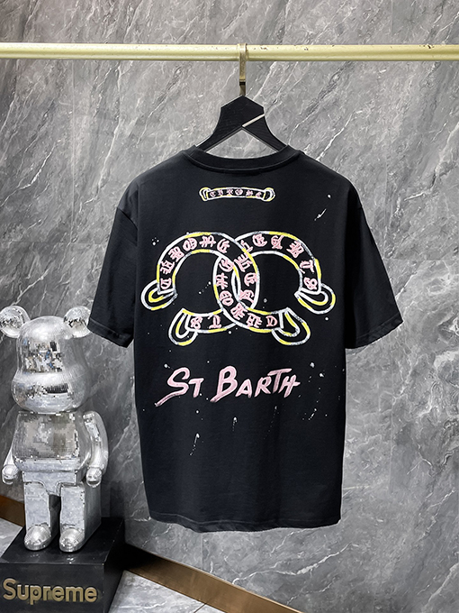 クロムハーツ サンスクリット語の手描きのスクラッチバブル半袖Tシャツ