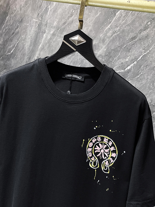 クロムハーツ サンスクリット語の手描きのスクラッチバブル半袖Tシャツ