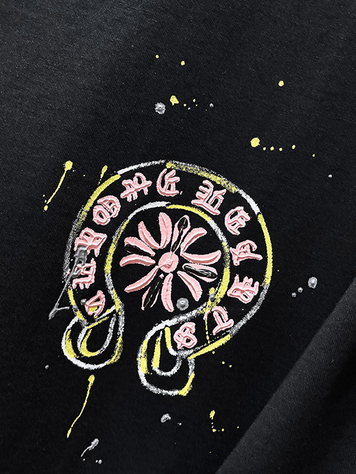 クロムハーツ サンスクリット語の手描きのスクラッチバブル半袖Tシャツ