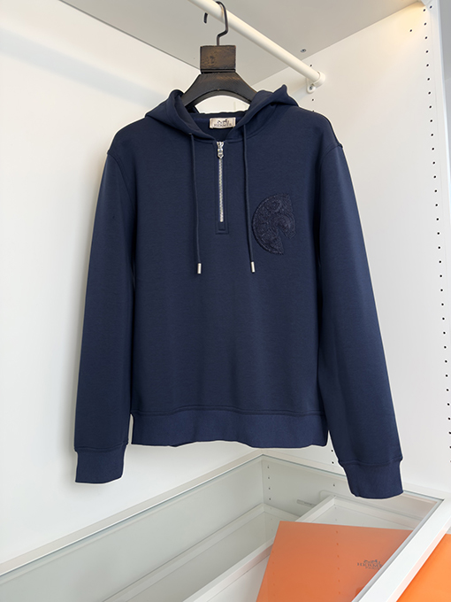 エルメス 秋冬サドルネイルディテール刺繍ハーフプル前立てパーカージャケット
