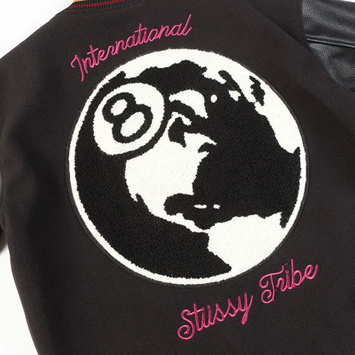 ステューシースーパーコピー タオル刺繍ブラック8ベースボールジャケット