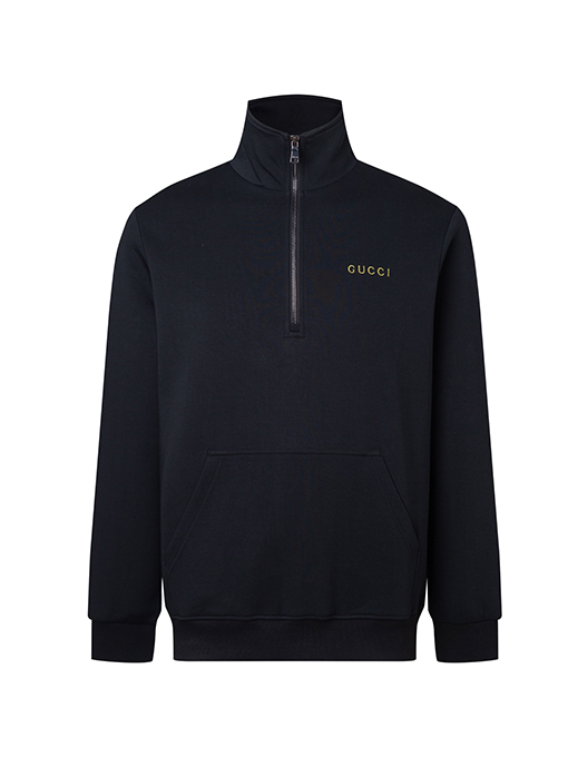 グッチスーパーコピー Gucci レタリング刺繍入りハーフジップスタンドカラースパーカー